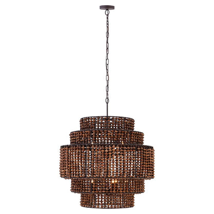 Minka Lavery Beaudelle 9 Light 30" Wide Wood Pendant with Wood Bead Shade