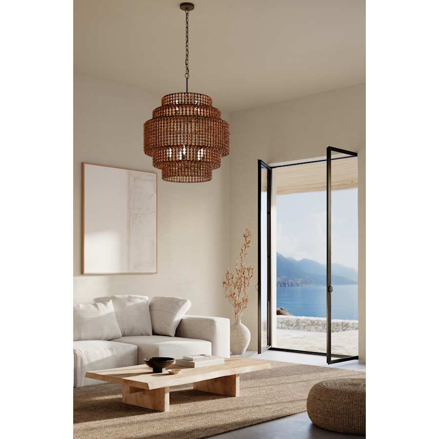 Minka Lavery Beaudelle 9 Light 30" Wide Wood Pendant with Wood Bead Shade