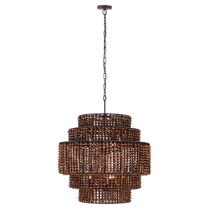 Minka Lavery Beaudelle 9 Light 30" Wide Wood Pendant with Wood Bead Shade