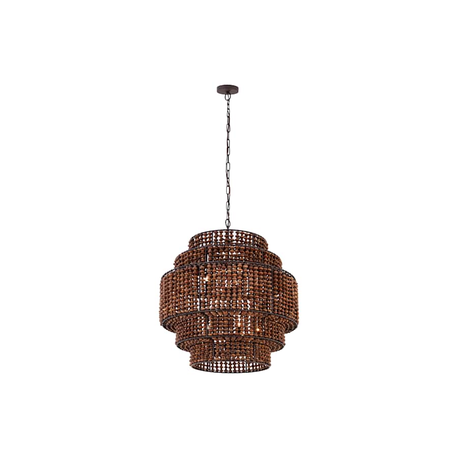 Minka Lavery Beaudelle 9 Light 30" Wide Wood Pendant with Wood Bead Shade