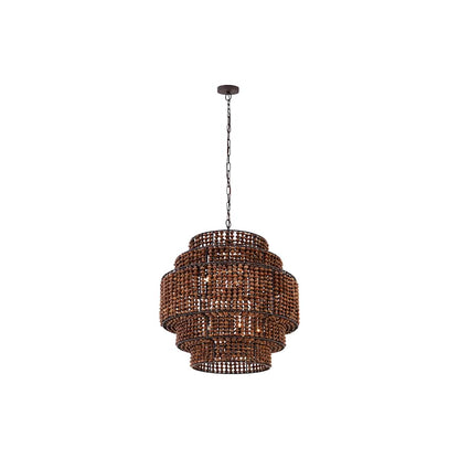 Minka Lavery Beaudelle 9 Light 30" Wide Wood Pendant with Wood Bead Shade