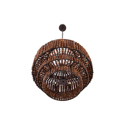 Minka Lavery Beaudelle 9 Light 30" Wide Wood Pendant with Wood Bead Shade