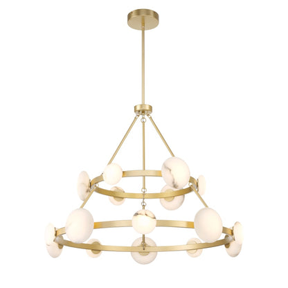 Minka Lavery Zill 16 Light 42" Wide Two Tiered LED Ring Chandelier with Alabaster Stone Shades