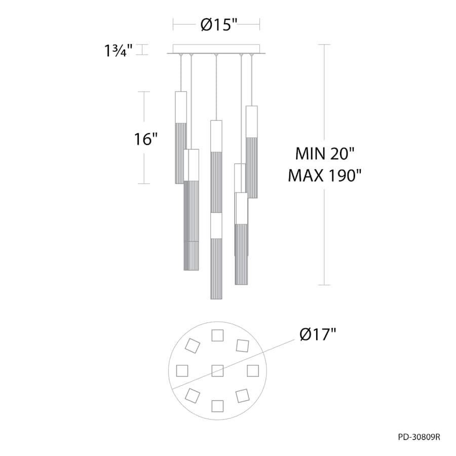 Modern Forms Cinema 17" Wide 9 Light LED Crystal Multi Light Pendant with Clear, Seedy Crystal Shades