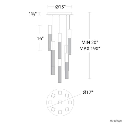 Modern Forms Cinema 17" Wide 9 Light LED Crystal Multi Light Pendant with Clear, Seedy Crystal Shades