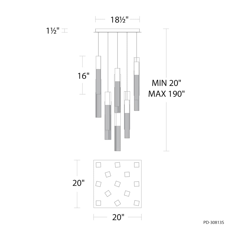 Modern Forms Cinema 20" Wide LED Crystal Multi Light Pendant with Clear, Seedy Crystal Shades