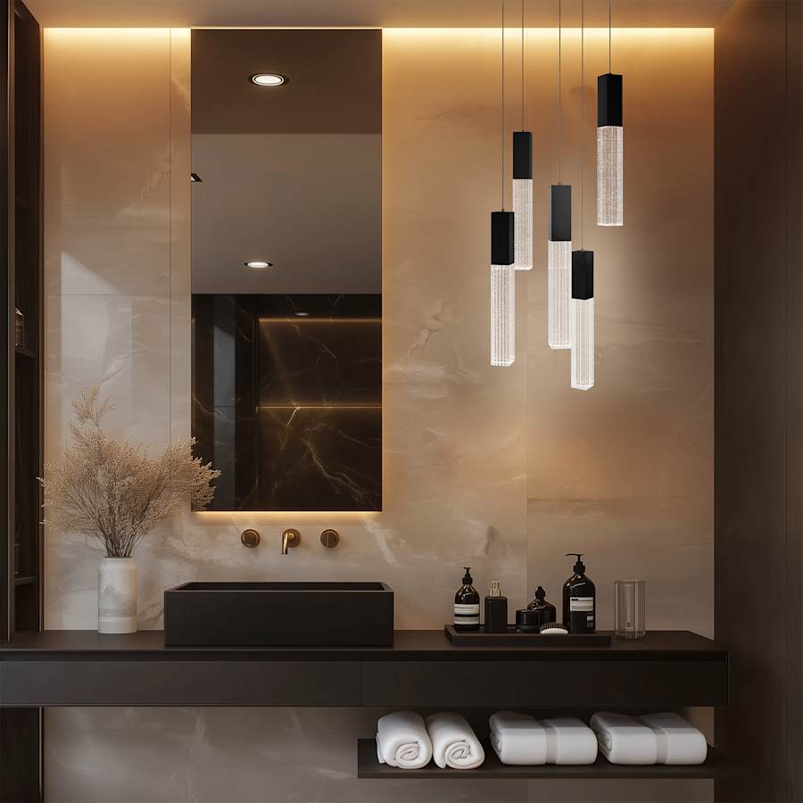 Modern Forms Cinema 23" Wide LED Crystal Multi Light Pendant with Clear, Seedy Crystal Shades