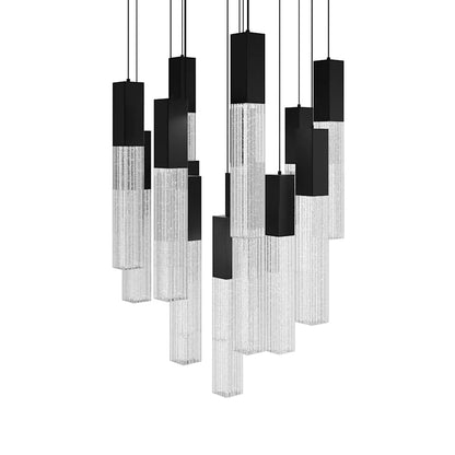 Modern Forms Cinema 23" Wide LED Crystal Multi Light Pendant with Clear, Seedy Crystal Shades