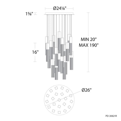 Modern Forms Cinema 25" Wide LED Crystal Multi Light Pendant with Clear, Seedy Crystal Shades