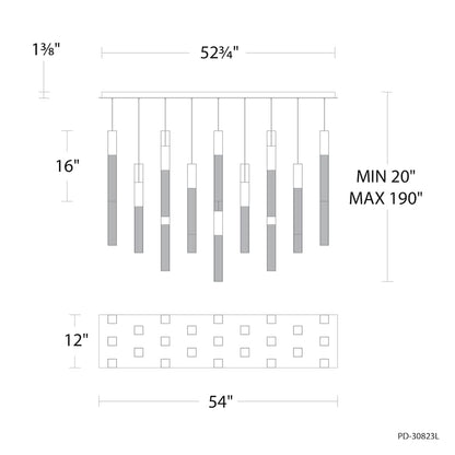 Modern Forms Cinema 54" Wide LED Crystal Linear Pendant with Clear, Seedy Crystal Shades