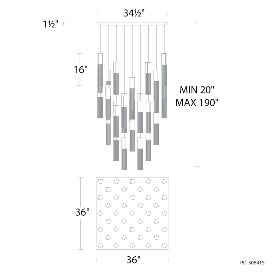 Modern Forms Cinema 36" Wide LED Crystal Multi Light Pendant with Clear, Seedy Crystal Shades