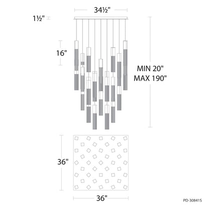 Modern Forms Cinema 36" Wide LED Crystal Multi Light Pendant with Clear, Seedy Crystal Shades