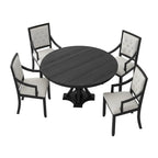 round black and oak dining table featuring adjustable table length for flexible seating use