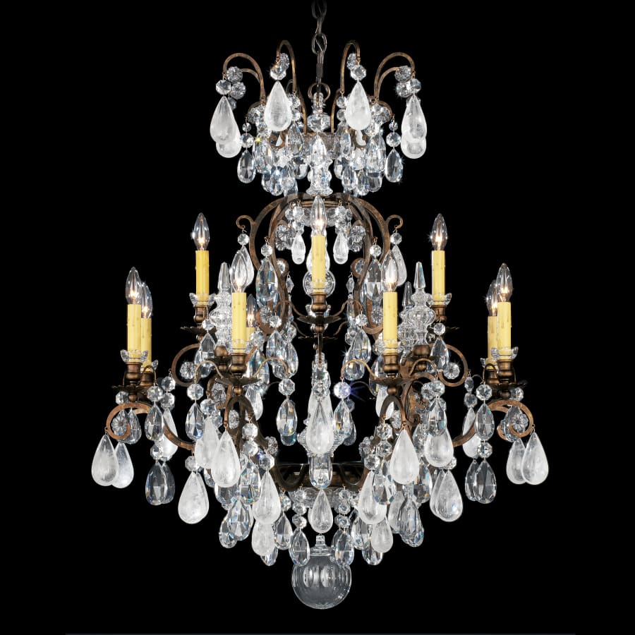 Schonbek Renaissance 13 Light 32" Wide Crystal Chandelier with Smoke Topaz and Olivine Rock Crystals