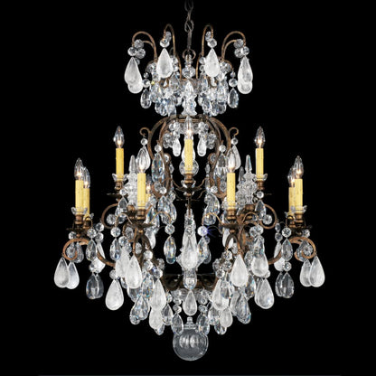 Schonbek Renaissance 13 Light 32" Wide Crystal Chandelier with Smoke Topaz and Olivine Rock Crystals