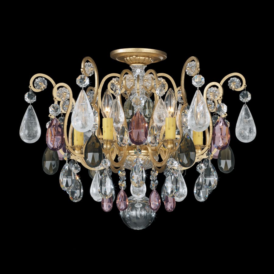 Schonbek Renaissance 6 Light 20" Wide Semi-Flush Ceiling Fixture with Amethyst and Black Diamond Swarovski Rock Crystals