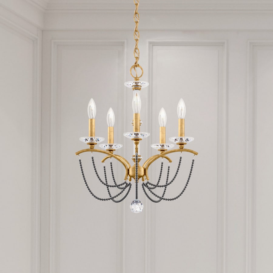Schonbek Priscilla 5 Light 18" Wide Crystal Chandelier with Dark Grey Pearl Beads