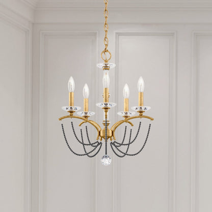 Schonbek Priscilla 5 Light 18" Wide Crystal Chandelier with Dark Grey Pearl Beads