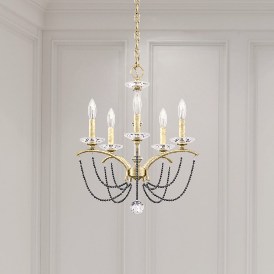 Schonbek Priscilla 5 Light 18" Wide Crystal Chandelier with Dark Grey Pearl Beads