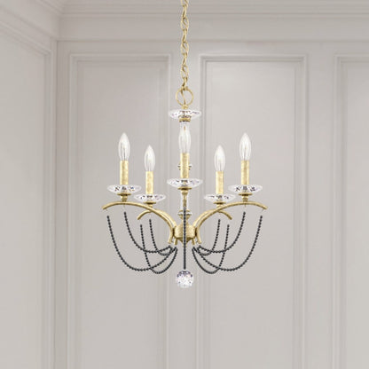 Schonbek Priscilla 5 Light 18" Wide Crystal Chandelier with Dark Grey Pearl Beads