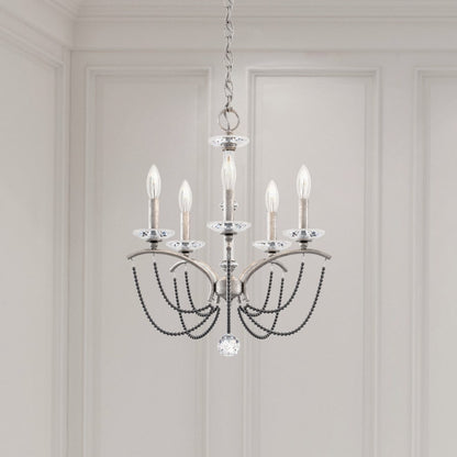 Schonbek Priscilla 5 Light 18" Wide Crystal Chandelier with Dark Grey Pearl Beads