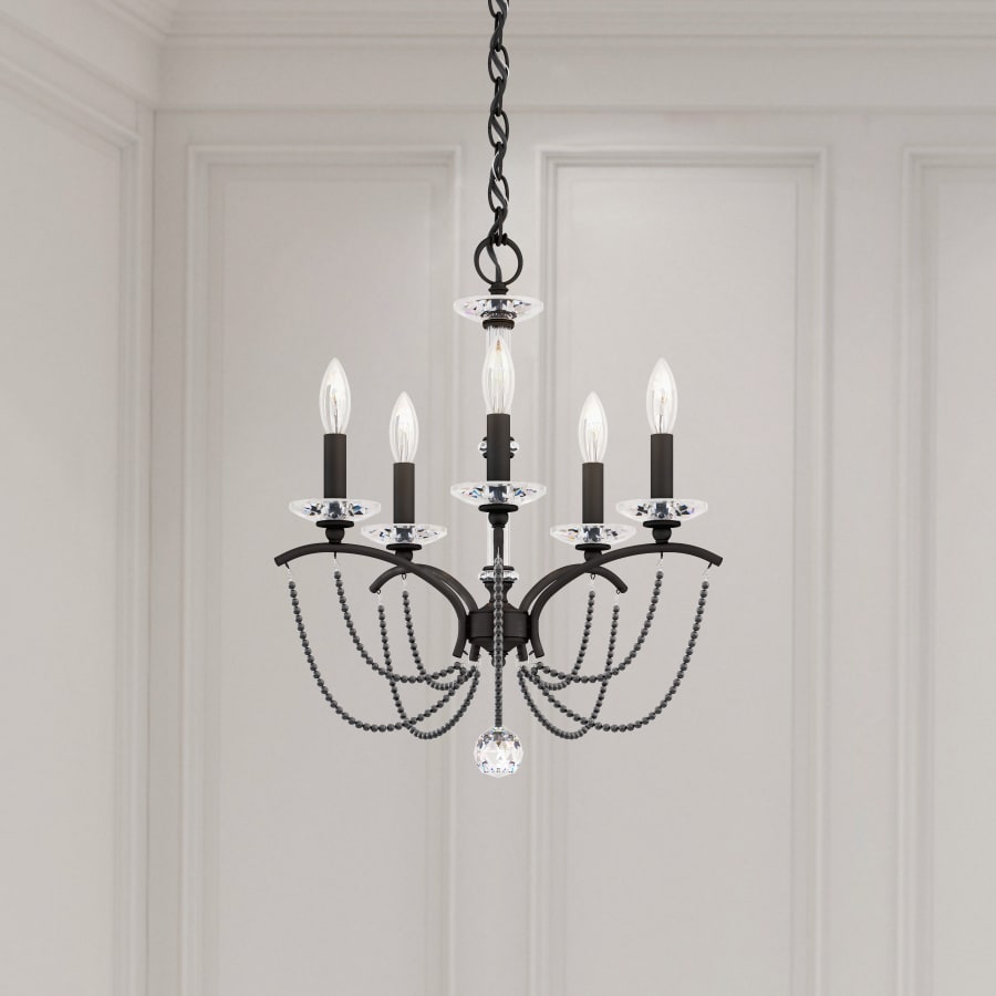 Schonbek Priscilla 5 Light 18" Wide Crystal Chandelier with Dark Grey Pearl Beads