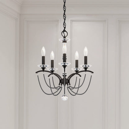 Schonbek Priscilla 5 Light 18" Wide Crystal Chandelier with Dark Grey Pearl Beads
