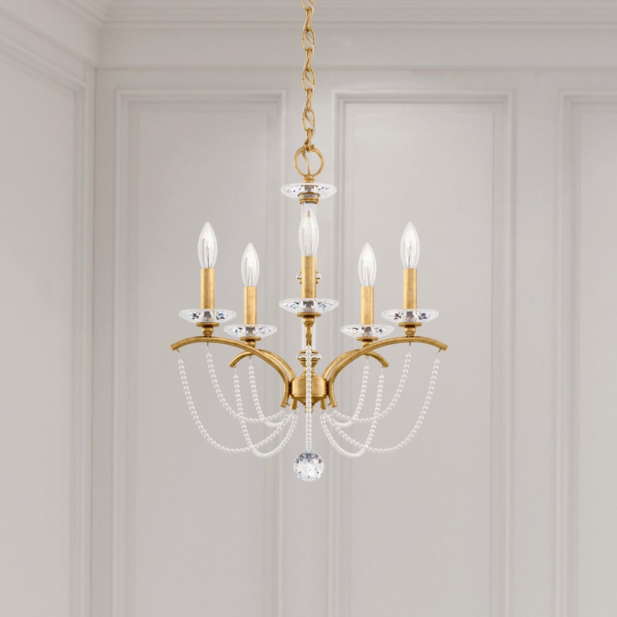 Schonbek Priscilla 5 Light 18" Wide Crystal Chandelier with White Pearl Beads