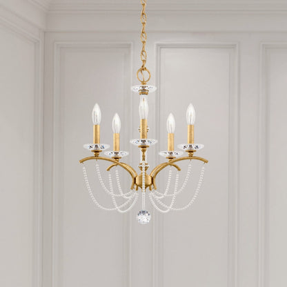 Schonbek Priscilla 5 Light 18" Wide Crystal Chandelier with White Pearl Beads