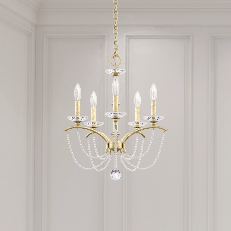Schonbek Priscilla 5 Light 18" Wide Crystal Chandelier with White Pearl Beads