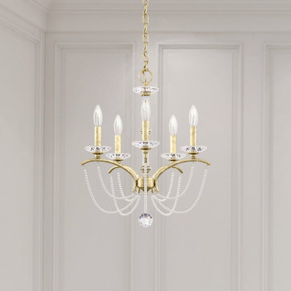 Schonbek Priscilla 5 Light 18" Wide Crystal Chandelier with White Pearl Beads