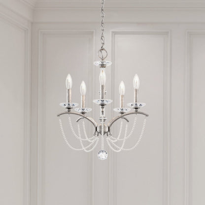 Schonbek Priscilla 5 Light 18" Wide Crystal Chandelier with White Pearl Beads