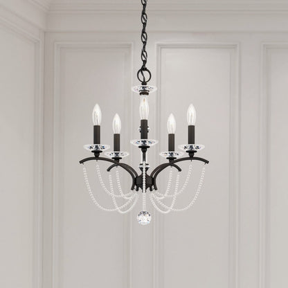 Schonbek Priscilla 5 Light 18" Wide Crystal Chandelier with White Pearl Beads