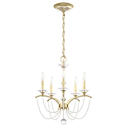 Schonbek Priscilla 5 Light 18" Wide Crystal Chandelier with White Pearl Beads