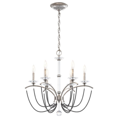 Schonbek Priscilla 6 Light 24" Wide Crystal Chandelier with Dark Grey Pearl Beads