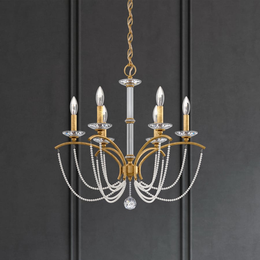 Schonbek Priscilla 6 Light 24" Wide Crystal Chandelier with White Pearl Beads