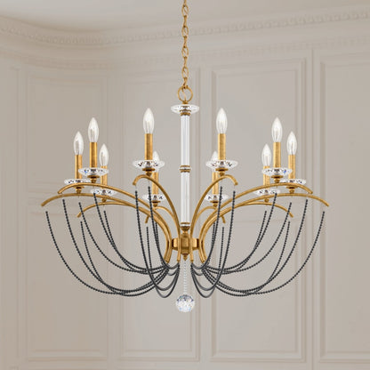 Schonbek Priscilla 10 Light 36" Wide Crystal Chandelier with Dark Grey Pearl Beads