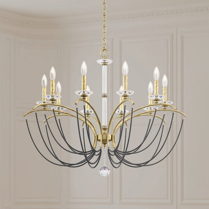 Schonbek Priscilla 10 Light 36" Wide Crystal Chandelier with Dark Grey Pearl Beads