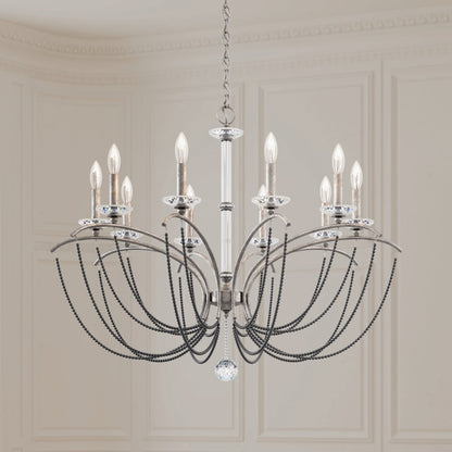 Schonbek Priscilla 10 Light 36" Wide Crystal Chandelier with Dark Grey Pearl Beads