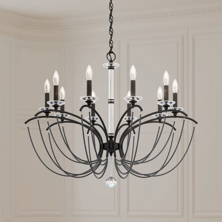 Schonbek Priscilla 10 Light 36" Wide Crystal Chandelier with Dark Grey Pearl Beads