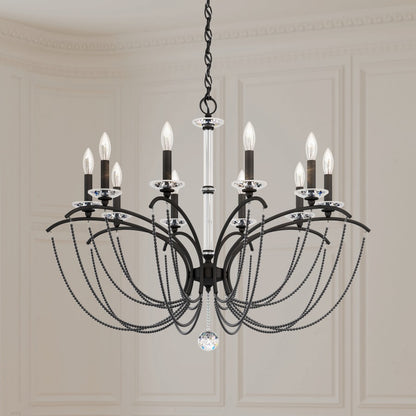 Schonbek Priscilla 10 Light 36" Wide Crystal Chandelier with Dark Grey Pearl Beads