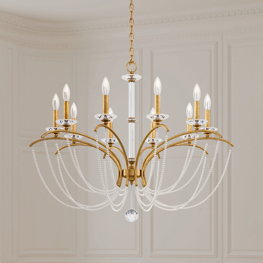 Schonbek Priscilla 10 Light 36" Wide Crystal Chandelier with White Pearl Beads