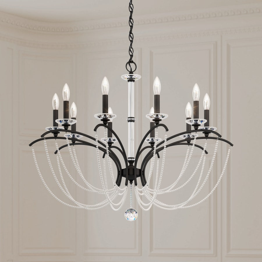 Schonbek Priscilla 10 Light 36" Wide Crystal Chandelier with White Pearl Beads
