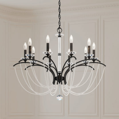 Schonbek Priscilla 10 Light 36" Wide Crystal Chandelier with White Pearl Beads
