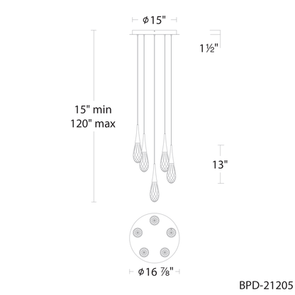 Schonbek Beyond Hibiscus 5 Light 17" Wide Switchable Color Temperature LED Faceted Crystal Multi Pendant Light