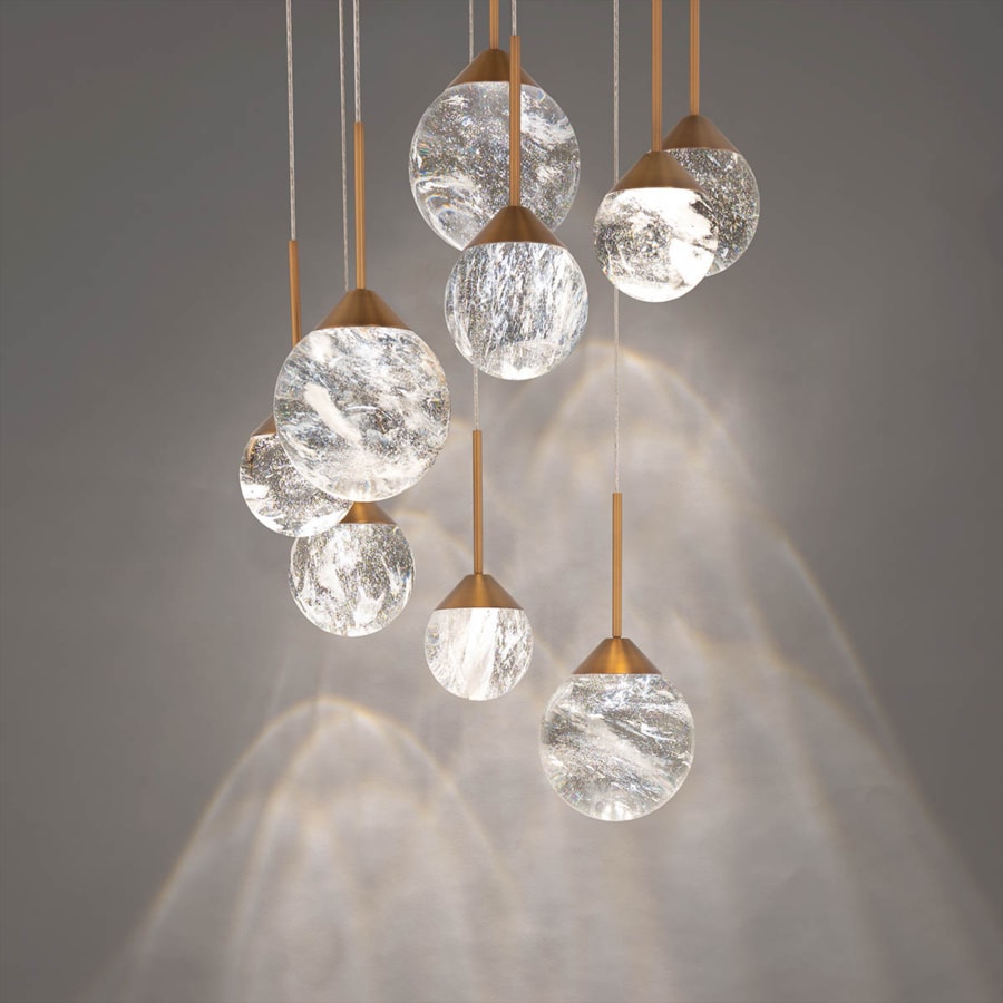 Schonbek Beyond Quest 17" Wide LED Crystal Multi Light Pendant with Clear Optic Haze Crystal