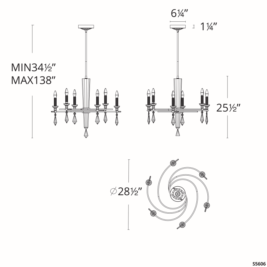Schonbek Tempest 6 Light 28" Wide Crystal Candle Style Chandelier