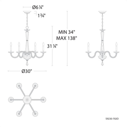 Schonbek Habsburg 6 Light 30" Wide Taper Candle Style Chandelier