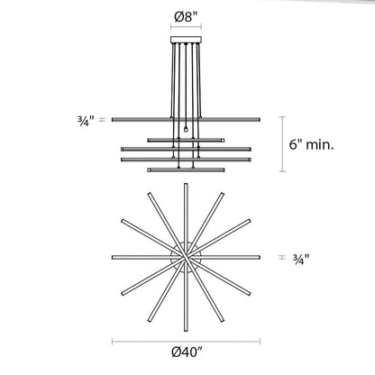 Sonneman Stix 40" Wide 6 Arm LED Chandelier