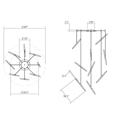 Sonneman Ballet 9 Light 21" Wide LED Abstract Multi Light Pendant with Flush Mounted Arms